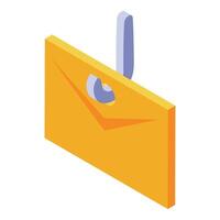 Hook catching closed golden envelope hanging isometric icon vector