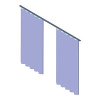 Purple curtains hanging on metal rod isometric view vector