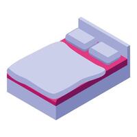 Comfortable double bed with two pillows and blanket isometric icon vector