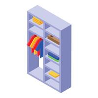 Wardrobe with clothes and boxes isometric illustration representing storing and organizing clothes vector
