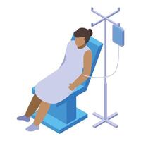 Patient receiving intravenous therapy while sitting on a hospital chair vector