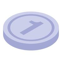 Purple coin showing number one isometric icon vector