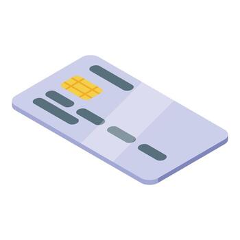 Purple credit card showing microchip in isometric view vector