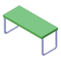 Green bench with metal legs providing comfortable public seating vector