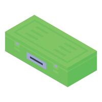 Green isometric toolbox representing construction and repair tools vector