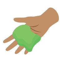 Hand holding bright green slime, kid playing with a toy vector