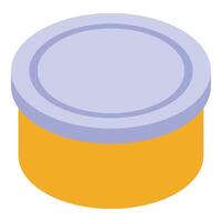 Closed round orange container with purple lid storing food vector