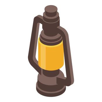 Kerosene lamp shining brightly, isometric view of traditional light source vector