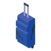 A blue suitcase with a broken handle on it vector