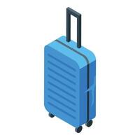 Blue plastic rolling suitcase for travel and vacation vector