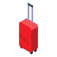 Broken red rolling suitcase on white background isometric view vector