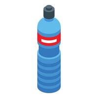 Blue plastic water bottle with red label in isometric view vector
