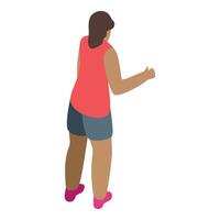Sportswoman pointing with hand and looking away, isometric view vector