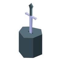 A sword is sitting on top of a black cube vector