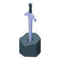 Medieval sword stuck in stone isometric icon illustrating arthurian legend vector