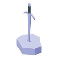 Legendary sword stuck in stone isometric icon representing king arthur weapon vector