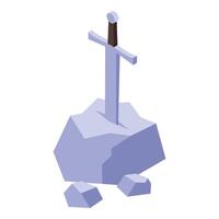 Legendary sword stuck in stone on white background isometric view vector