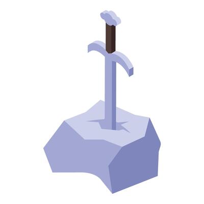 Magic sword piercing ice stone in isometric view