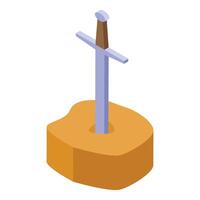 Medieval sword stuck in stone isometric icon representing king arthur legend vector