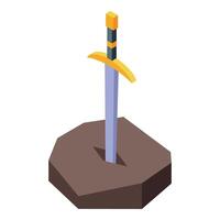 Isometric knight sword in stone icon illustrating courage vector