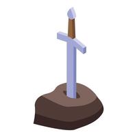 Legendary sword stuck in stone creating mythical atmosphere isometric icon vector