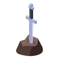 Excalibur sword in the stone pixel art icon symbolizing power and legacy vector