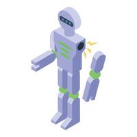 Broken robot experiencing arm malfunction with spare parts available vector