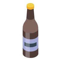 Isometric brown beer bottle with yellow cap and generic label vector