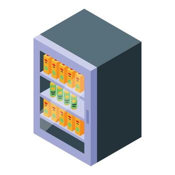 Vending machine displaying beverages and snacks in isometric view vector