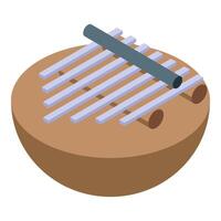 Kalimba musical instrument resting on wooden soundboard with metal keys and pipe vector