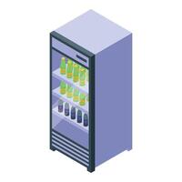 Refrigerator displaying bottled beverages in supermarket vector