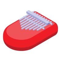 Red kalimba musical instrument with metal tines on white background vector