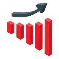 Growing bar graph showing increasing statistics with upward arrow vector