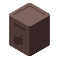 Brown military box with fragile symbol isometric view vector