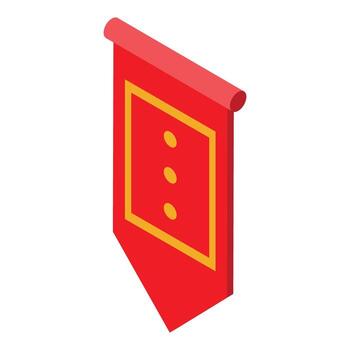 Red royal flag hanging with golden frame and three dots isometric view vector