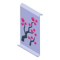 Isometric purple paper scroll showing blooming sakura tree vector