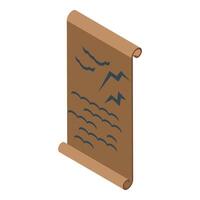 Ancient scroll depicting epic journey with mountains and sea, isometric view vector