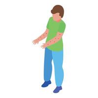 Young boy showing measles rash on arms, isometric view vector