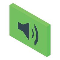 Green rectangular button showing sound on symbol in isometric view vector