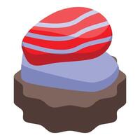 Delicious layered jelly dessert with red stripes sitting on chocolate base vector