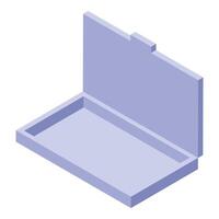 Empty rectangular box open presenting purple interior isometric view vector