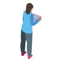 Woman reading a book, rear view of focused learning vector