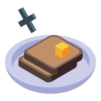 Gluten free toasts with butter on a plate with delete symbol representing gluten intolerance vector
