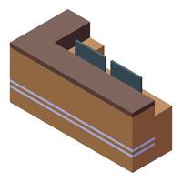Modern reception desk with computer monitors in isometric view vector