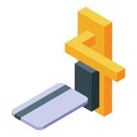 Hotel door lock unlocking with contactless credit card, isometric view vector