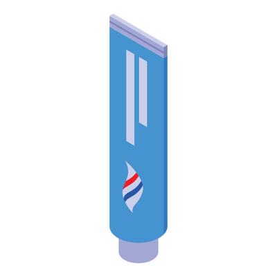 Blue shaving cream tube with red and white swirl logo, isometric projection