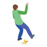 Man slipping on banana peel, isometric office accident vector
