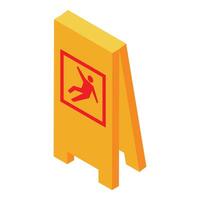 Yellow caution wet floor sign isometric icon showing falling person vector