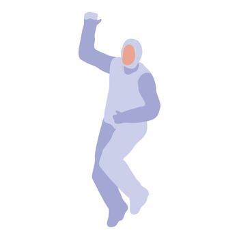 Cosmonaut floating in space wearing spacesuit and celebrating success vector