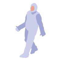 Scientist wearing protective suit walking in laboratory or sterile environment vector